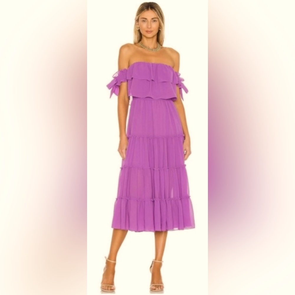 Misa Los Angeles × REVOLVE Cold Shoulder Tiered Micaela Midi Dress in Lilac